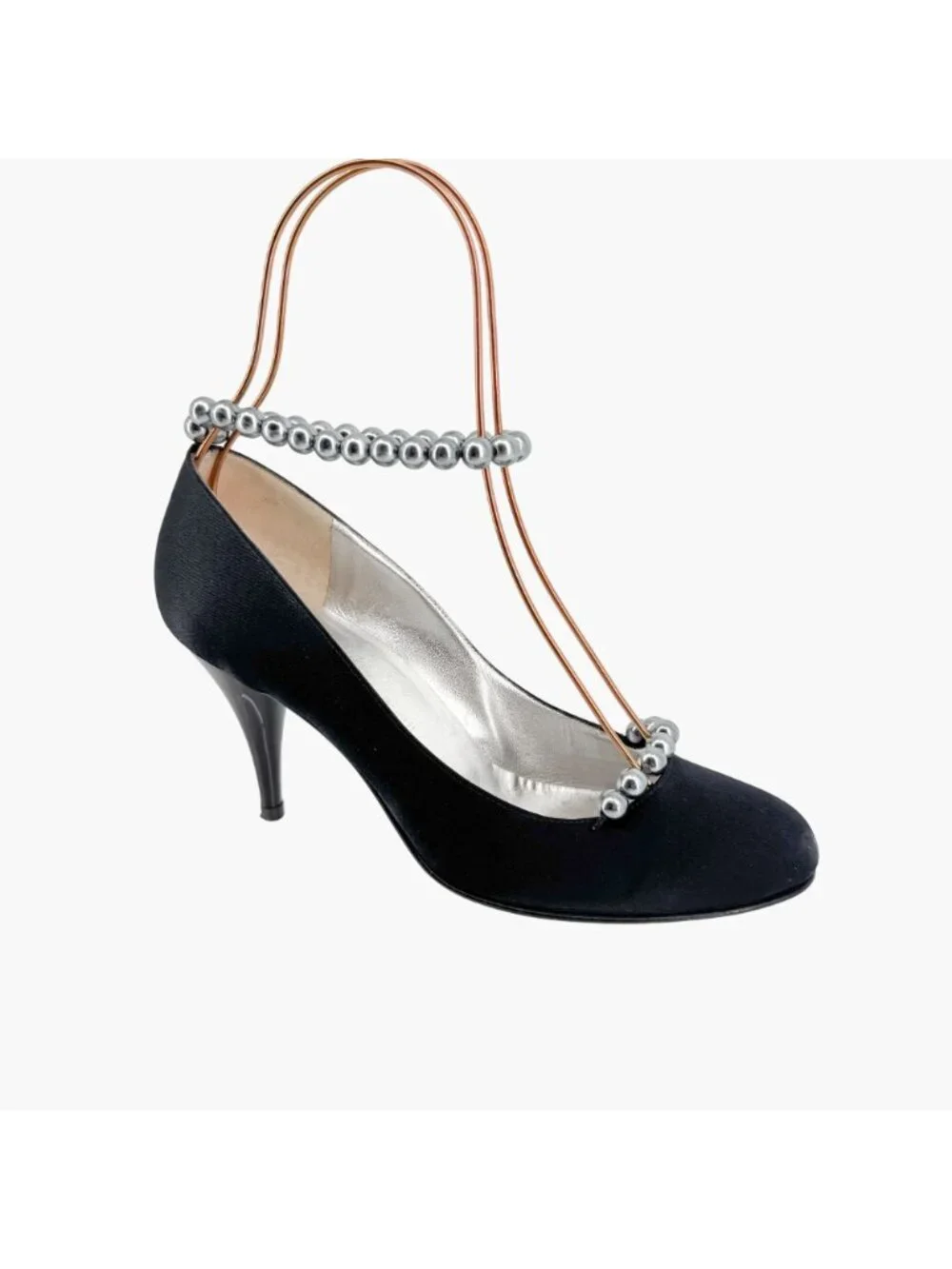 Chanel Pearl Ankle Strap Pumps Heels Black Satin Size 38 US 7–7.5 Women Anklet - Picture 11 of 15